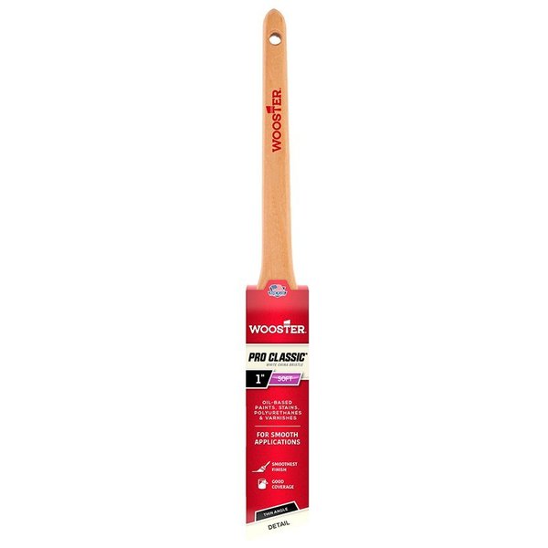 Wooster 1" Angle Sash Paint Brush, White China Bristle, Sealed Maple Wood Handle Z1216